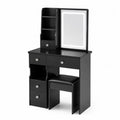 Toeletta in Legno MDF con Specchio LED e Sgabello Nero