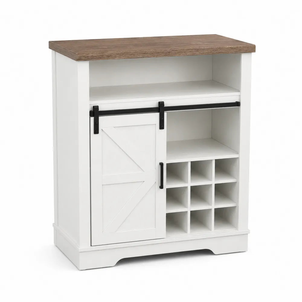 Credenza in MDF Bianco con Portabottiglie e Anta Scorrevole