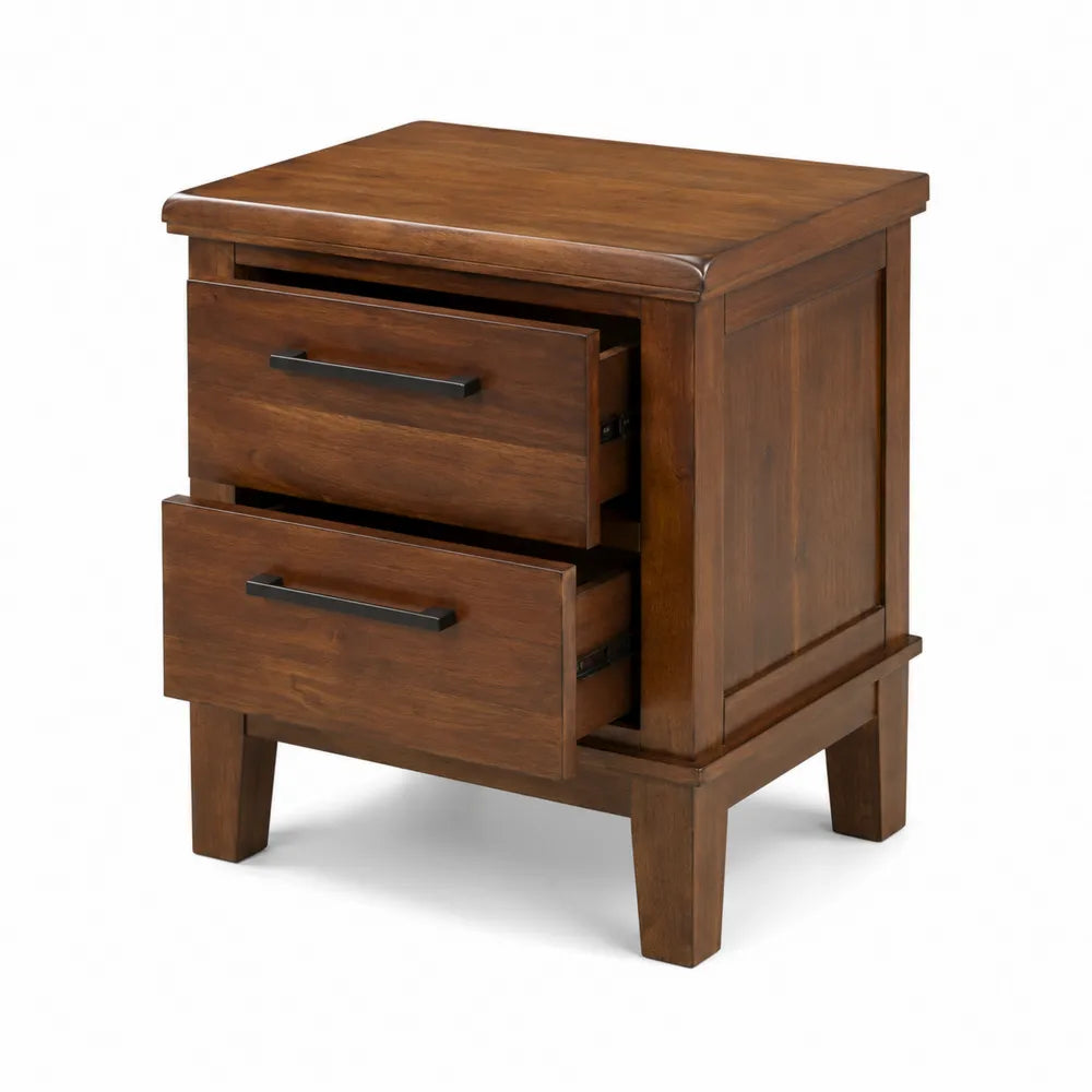 Comodino in legno di acacia con 2 cassetti marrone