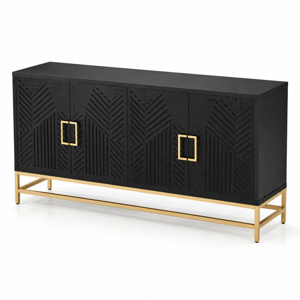 Credenza in legno MDF nera con base in metallo